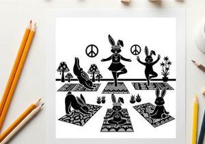 Peaceful yoga practice with rabbits in silhouette