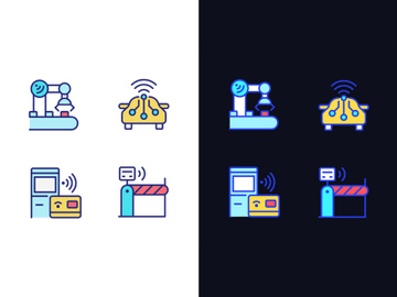 Wireless technologies pixel perfect light and dark theme color icons set preview picture