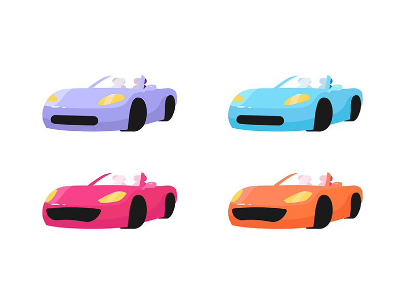 Luxury cars flat color vector objects set