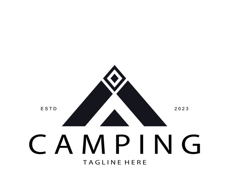 vintage and retro tent logo, camping. With tent, tree and bonfire sign. adventurers, scouts, climbers, camping equipment center