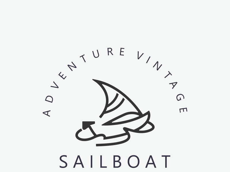Sailboat vintage logo minimalist with wave, travel yacth or sailing boat vector design template