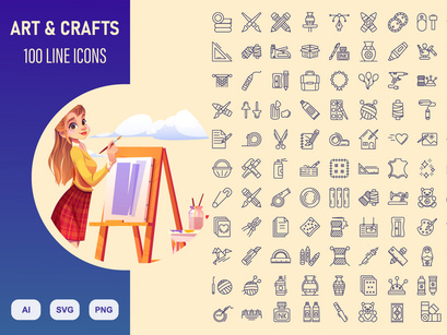 Crafts And Arts, Line Icon Set
