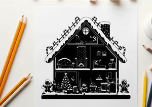Silhouette of a festive holiday house interior scene