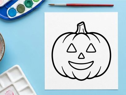 Hand-drawn Halloween pumpkin jack-o-lantern smiling face illustration. Cute black and white sketch of carved autumn squash with triangle eyes and t...