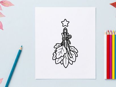 Flor de lirio blanco dibujado a mano con adorno superior de estrella dorada. Ilustración botánica elegante dibujada a mano para decoración festiva de temporada.