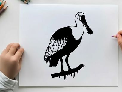 Silhouette of a pelican standing on a branch