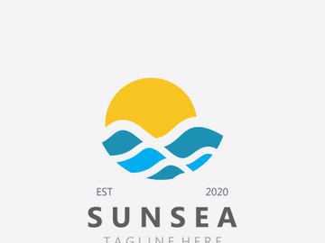 Sun sea Logo design creative premium sun beach logo icon vector template preview picture