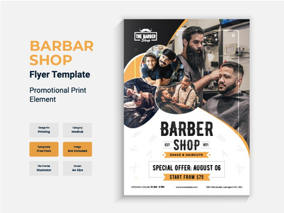 Barber Shop Banner or Men's Beauty Parlor / Salon Flyer Print Template