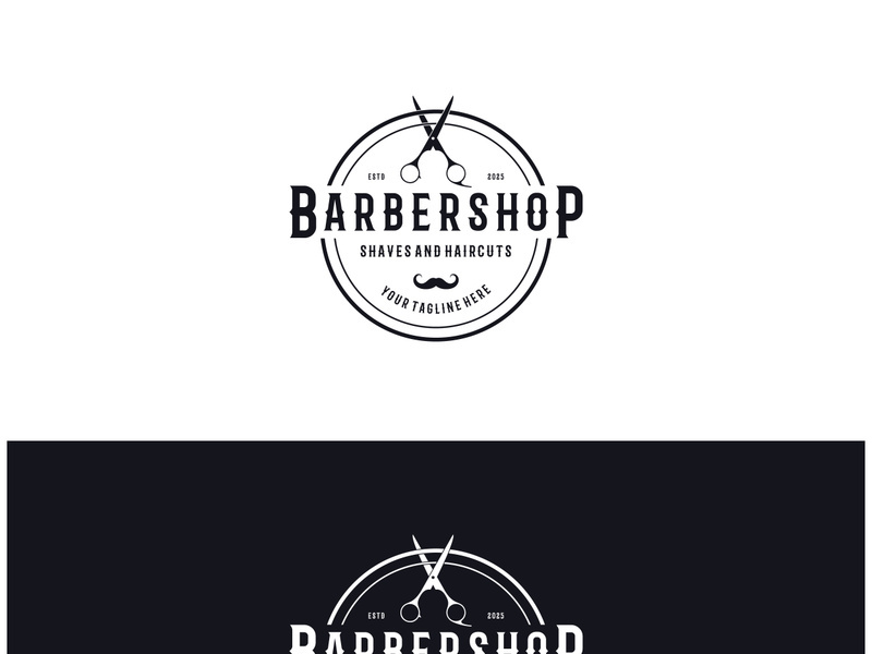 Barbershop logo vintage, retro, haircut, shaving, with scissors, shaving pole, comb, razor. for business, emblems, labels, barber shops, badges.