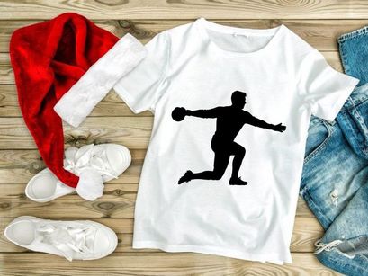 A silhouette of a man playing handball in a dynamic pose with outstretched arms