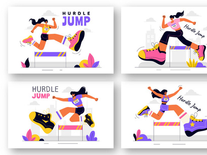 8 Hurdle Long Jump Sportsman Illustration