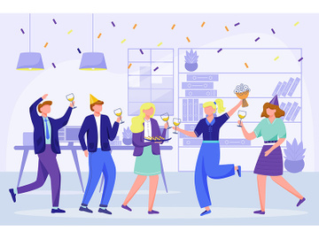 Corporate birthday party in office flat vector illustration preview picture