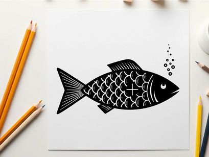 Silhouette of a fish swimming with bubbles rising