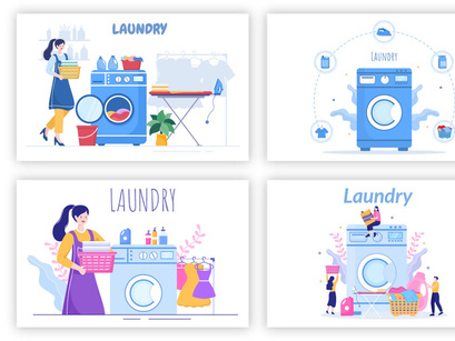 17 Laundry Wash and Drying Machines Illustration