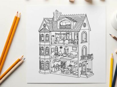 Dollhouse interior cross section vector illustration flat design