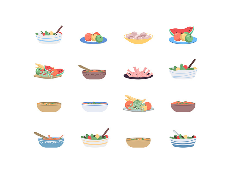 Food for holidays flat color vector object set
