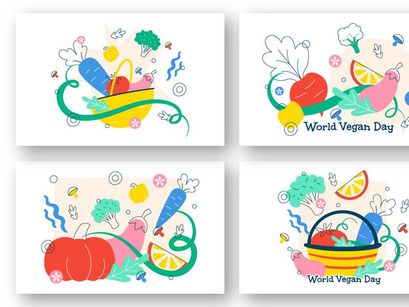 6 World Vegan Day Vector Illustration