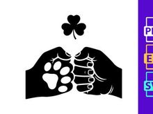 Fist Bump Dog Paw & Shamrock Vector