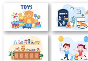 16 Kids Toys in Kindergarten Cartoon Illustration