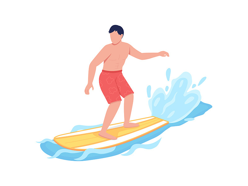 Surfer flat color vector faceless character