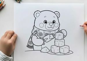 Cute teddy bear with marshmallows winter vector illustration