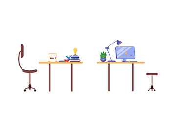 Scientist workplace flat color vector object set preview picture