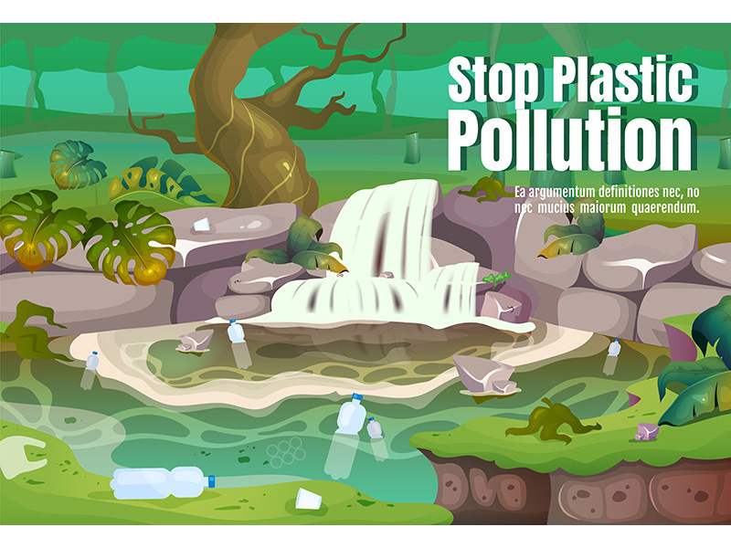Stop plastic pollution poster flat vector template