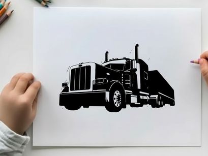 Silhouette of a large truck with trailer silhouette