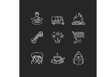 Indian customs chalk white icons set on black background preview picture