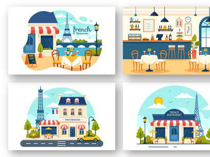 10 French Food Restaurant Illustration