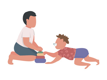 Boy playing with little brother semi flat color vector characters preview picture