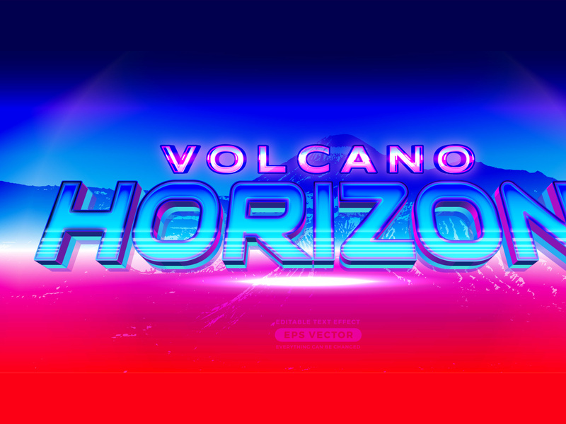 Volcano Horizon Text Effect with theme retro realistic neon light concept for trendy flyer, poster and banner promotion