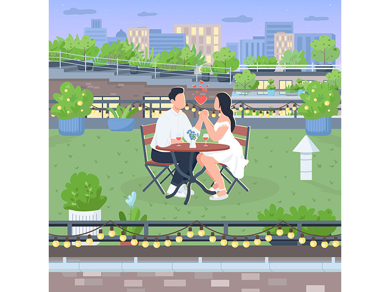 Romantic roof date flat color vector illustration