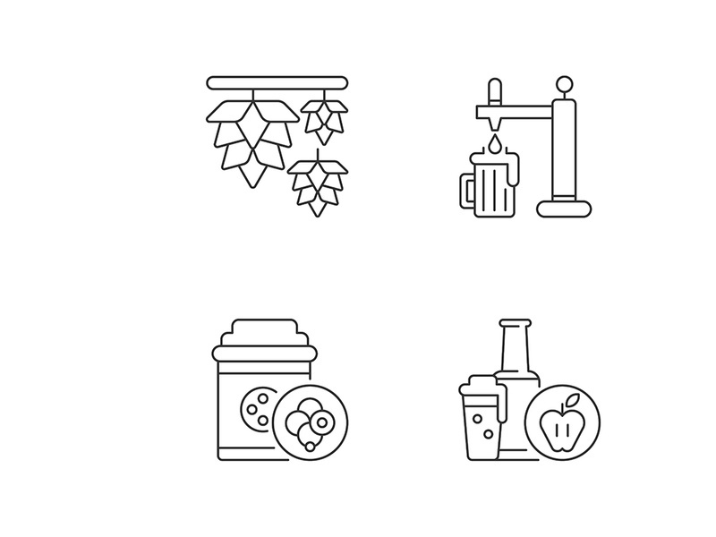 Beer drink pixel perfect linear icons set
