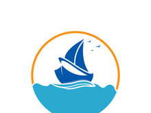 Sailboat boat on sea ocean wave with logo design simple ship