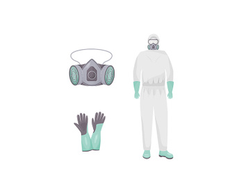 Protective suit and accessories flat color vector objects set preview picture
