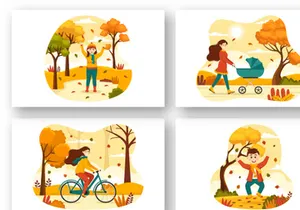 12 Autumn Activity Vector Illustration