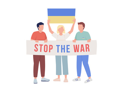 Activists against war in Ukraine semi flat color vector characters