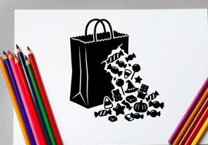 Black and White Halloween Candy and Trick-or-Treat Bag Illustration