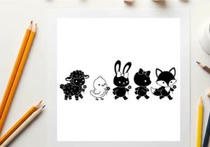 Cute animal silhouettes and outlines in a row silhouette