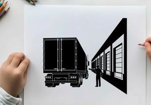 Silhouette of a man directing a semi truck to a warehouse dock