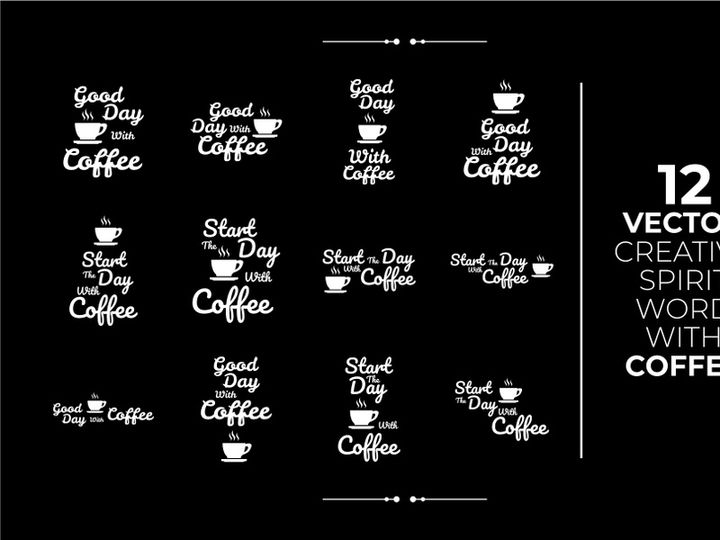 12 vector creative spirit word with coffee