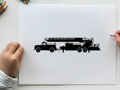 Silhouette of a large truck with a crane on the back