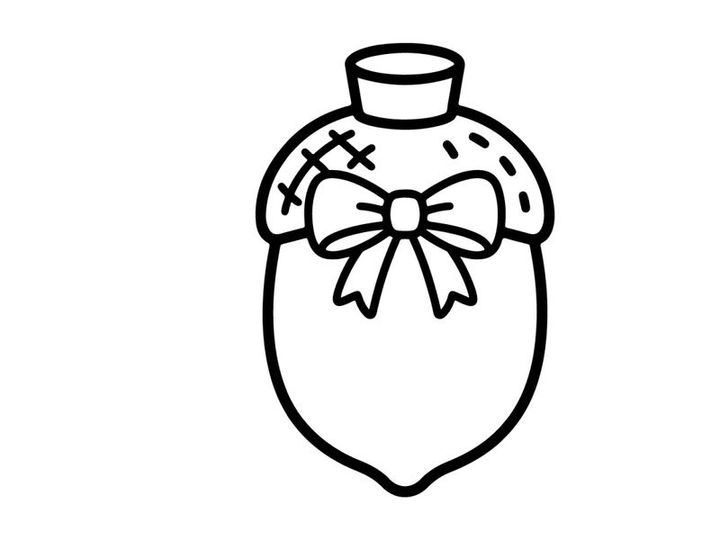 Acorn icon with a decorative bow. Simple line art illustration of a cute autumn nut.