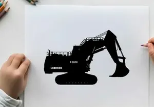 Silhouette of a large excavator machine in profile view
