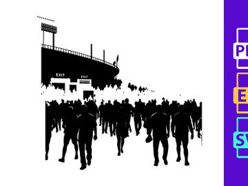 A large group of people marching in formation at an outdoor event or stadium preview picture