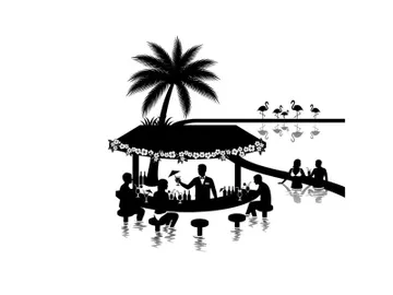 Silhouette of people on a boat under a palm tree preview picture