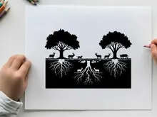 deer under trees by water vector illustration