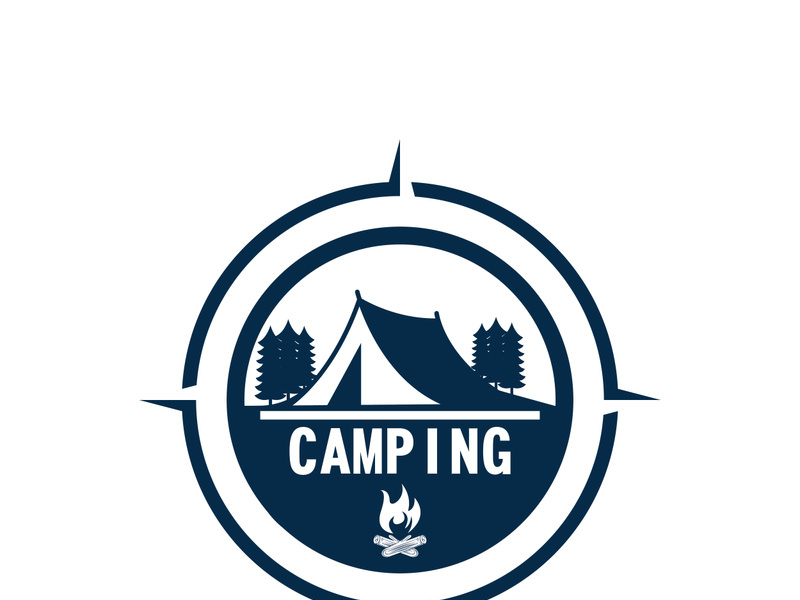 Pine trees and camping tent textured logo design vector illustration