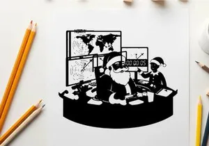 Santa claus in a high tech lair silhouette